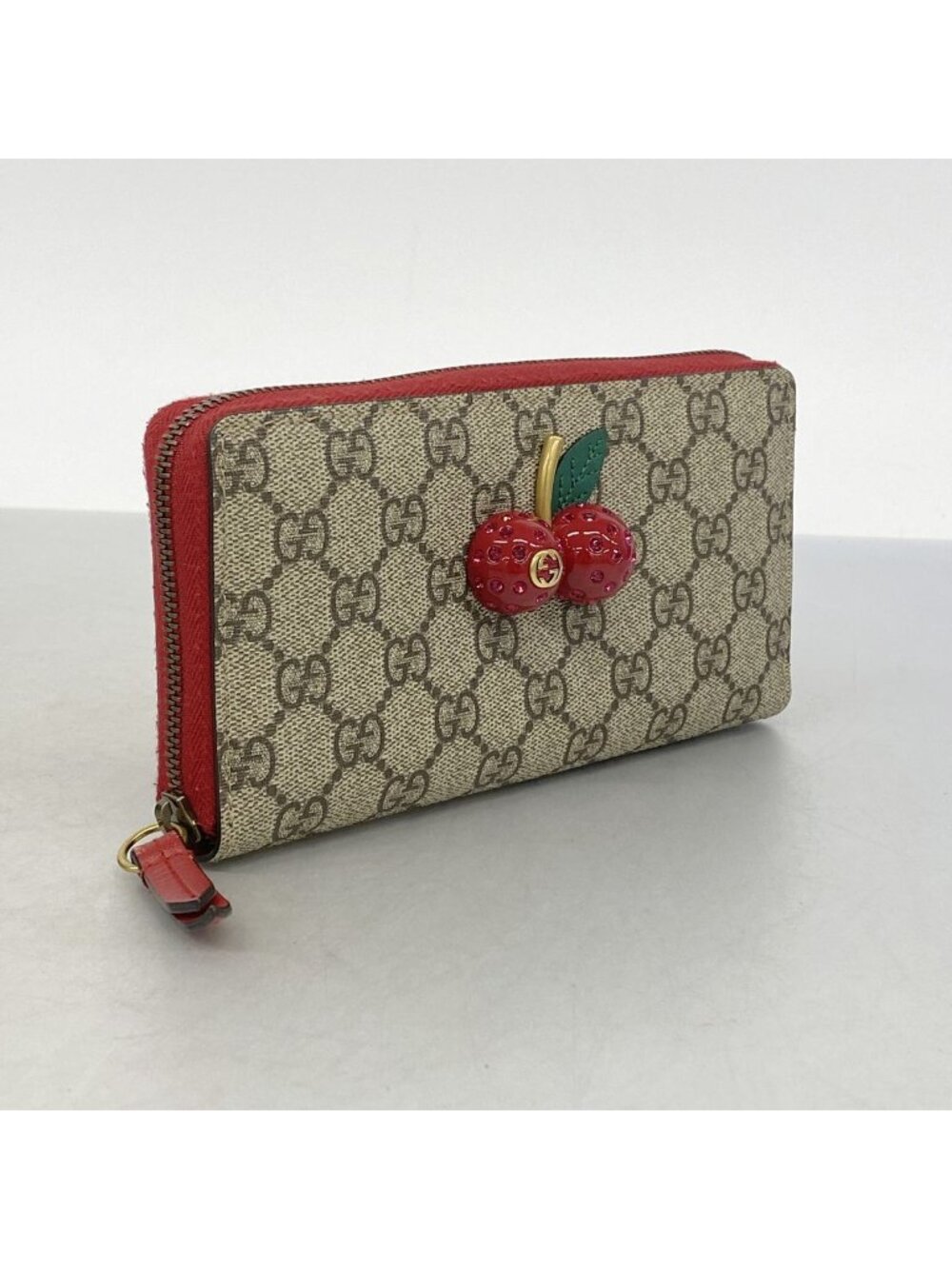 Gucci Wallet GG Supreme Cherry Beige Red Gold - Picture 2 of 9